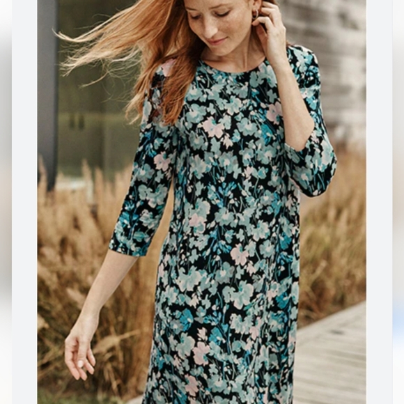 J. Jill Wherever Collection Floral Ballet Sleeve Dress Keyhole Women's Medium - Picture 1 of 9